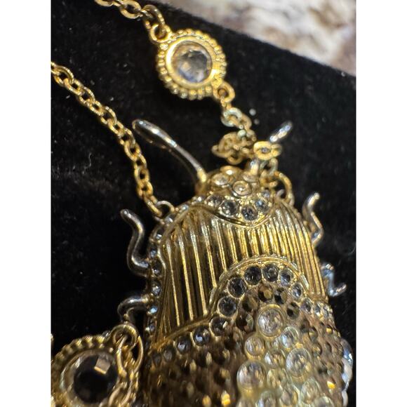Swarovski Gold Tone Crystal Station Scarab Pendant 33" Necklace 18.2g - Picture 3 of 8